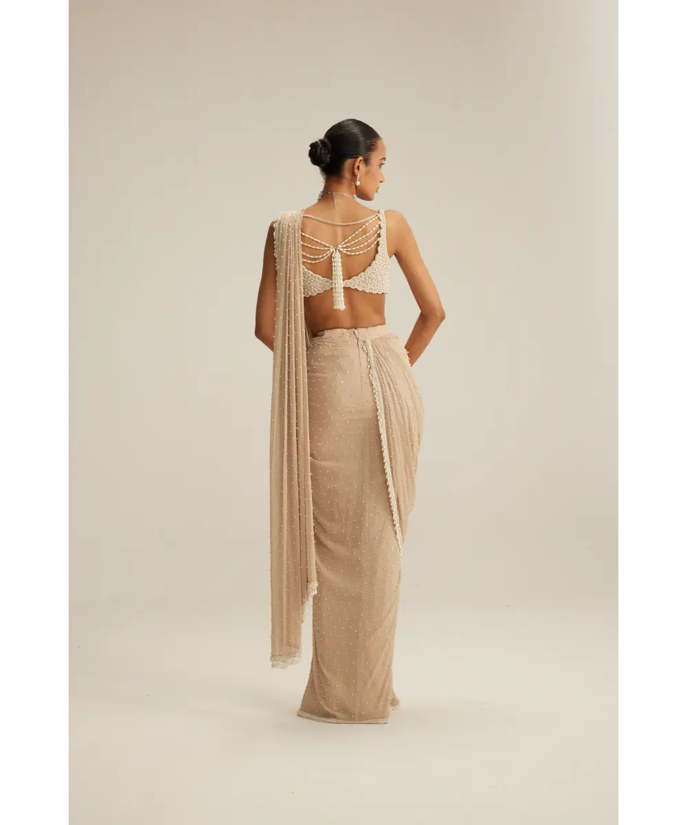 VVANI VATS- Light Beige Draped Saree Set
